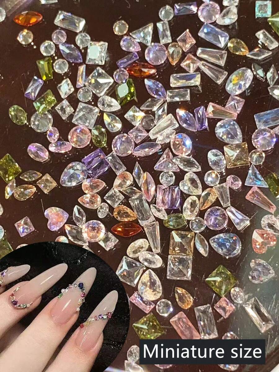 100 viên đá đính móng mini nhỏ xinh cho phong cách mùa xuân và mùa hè, đá nhân tạo trong suốt không có đế, pha lê nhân tạo, hình trái tim, hình vuông, hình mắt ngựa, hình chữ nhật, hình giọt nước, đá đính và các loại đá quý khác dùng trang trí móng tay, tự làm, trang trí nghệ thuật móng tay, nhiều hình dạng và kiểu dáng khác nhau, phong cách salon móng tay Nhật Bản.
