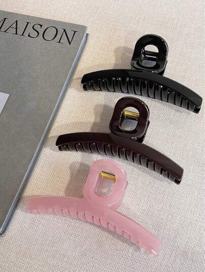 3个/1个装 女士黑色、棕色、粉色轻质塑料发夹，时尚百搭优雅简约纯色发爪，适合日常、休闲、派对、通勤、海滩、度假、扎马尾辫、盘发、洗脸、化妆等场合，可作配饰