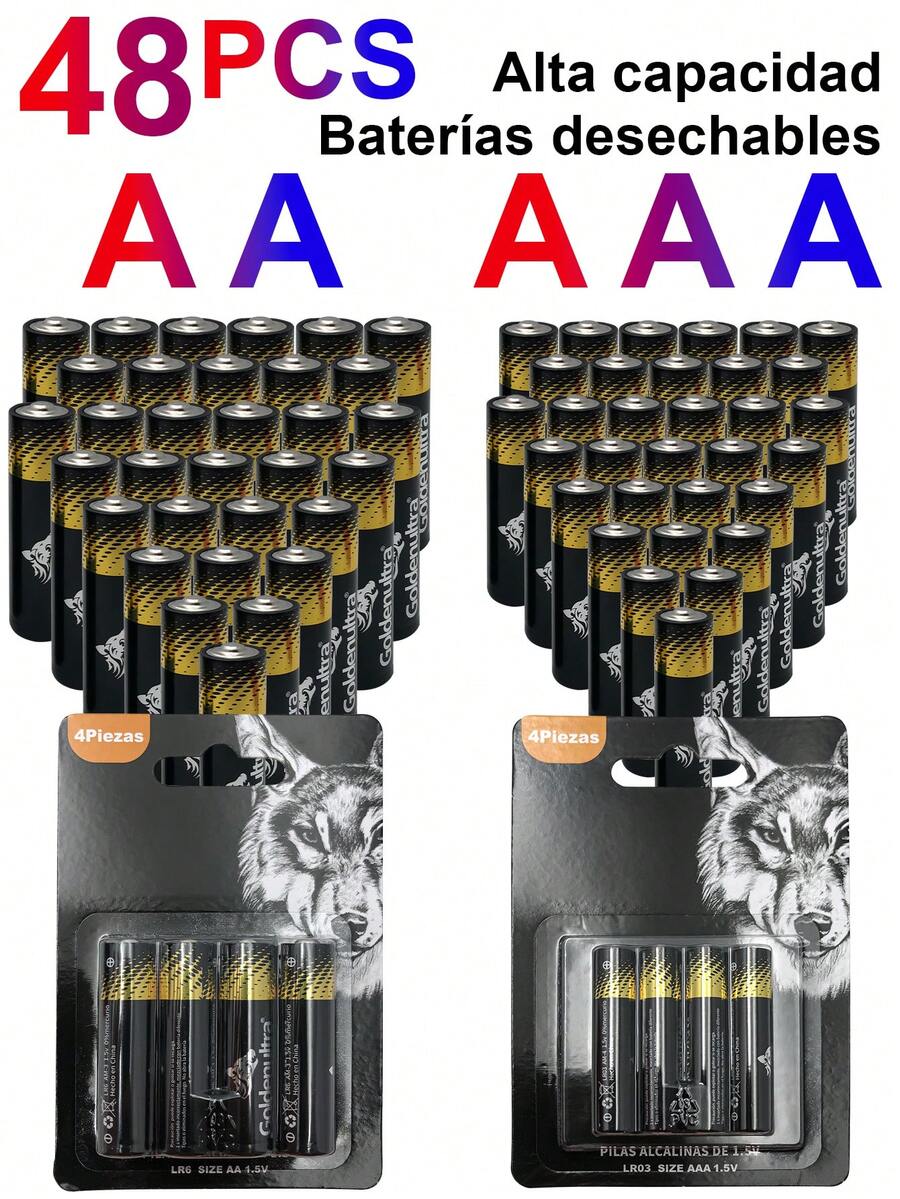 48 Pieces 1.5V Long-Lasting High-Capacity AAA/AA Alkaline Disposable Batteries For Toys, Remote Controls, Keyboards/Mouse, Flashlights And Razors, High Performance. - View 1