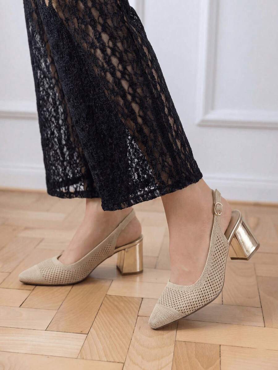 Zapatos de tacón alto con diseño geométrico hueco y punta abierta - Dorado - Ver 1