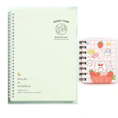 Caderno Espiral Verde Degradê Tamanho A5, Adequado para Estudantes, Diário com Linhas em Estilo Minimalista