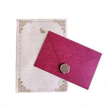 Este set de sobres incluye sobres color borgoña, papelería con estampado de conejo y sellos de cera. Perfecto para cartas de amor escritas a mano, tarjetas de cumpleaños y cartas cuidadosamente empaquetadas. Estos sobres son el regalo perfecto para la familia, amigos y seres queridos. - A - Ver 10