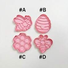 1/4 Set, Cute Bee Honeycomb Cookie Cutter With Stamp (3.3-3.5 Inches) - Adorable Baking Tool For Decorating Cookies, Cupcakes And Party Desserts, 1 Set (1 Frame + 1 Stamp) - Pink - View 6