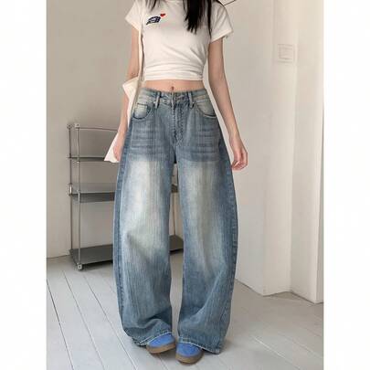レトロな竹節模様のハイストリートデニムパンツ、女性用夏物ハイエンドルーズストレートワイドレッグロングパンツ