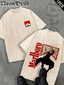 2026 Summer New Unisex T-Shirt,  ,,, Valentine's Day,Independence Day And Easter- Logo Print Crewneck T Shirt With Vintage Cowboy Silhouette Design For MenCasual Wear Unisex Style Camiseta Para Hombre Graphic Tees Jesus Shirts - 杏色 - 查看 1