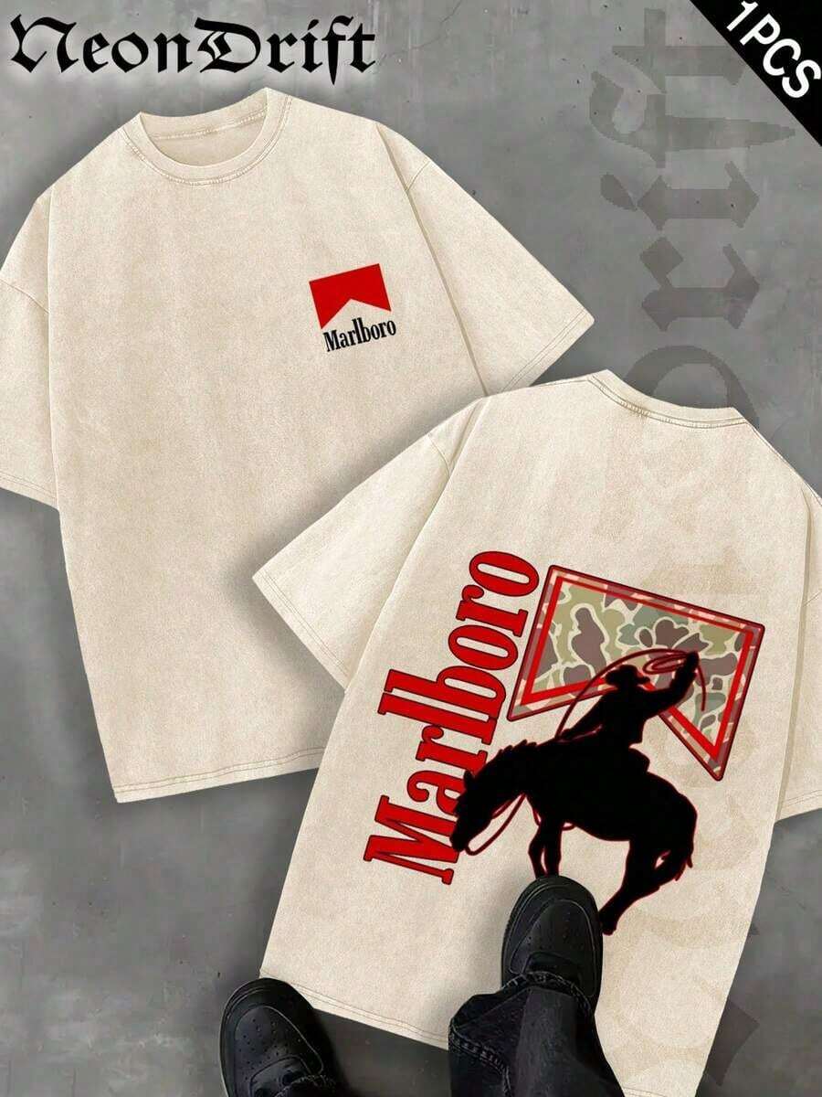 2026 Summer New Unisex T-Shirt,  ,,, Valentine's Day,Independence Day And Easter- Logo Print Crewneck T Shirt With Vintage Cowboy Silhouette Design For MenCasual Wear Unisex Style Camiseta Para Hombre Graphic Tees Jesus Shirts - 杏色 - 查看 1