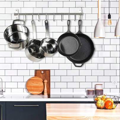 Barra colgante de cocina de acero inoxidable 304 de 50 cm a 80 cm con múltiples ganchos deslizantes silenciosos, estante de almacenamiento de utensilios montado en la pared, adecuado para cocina, baño, dormitorio, ahorro de espacio