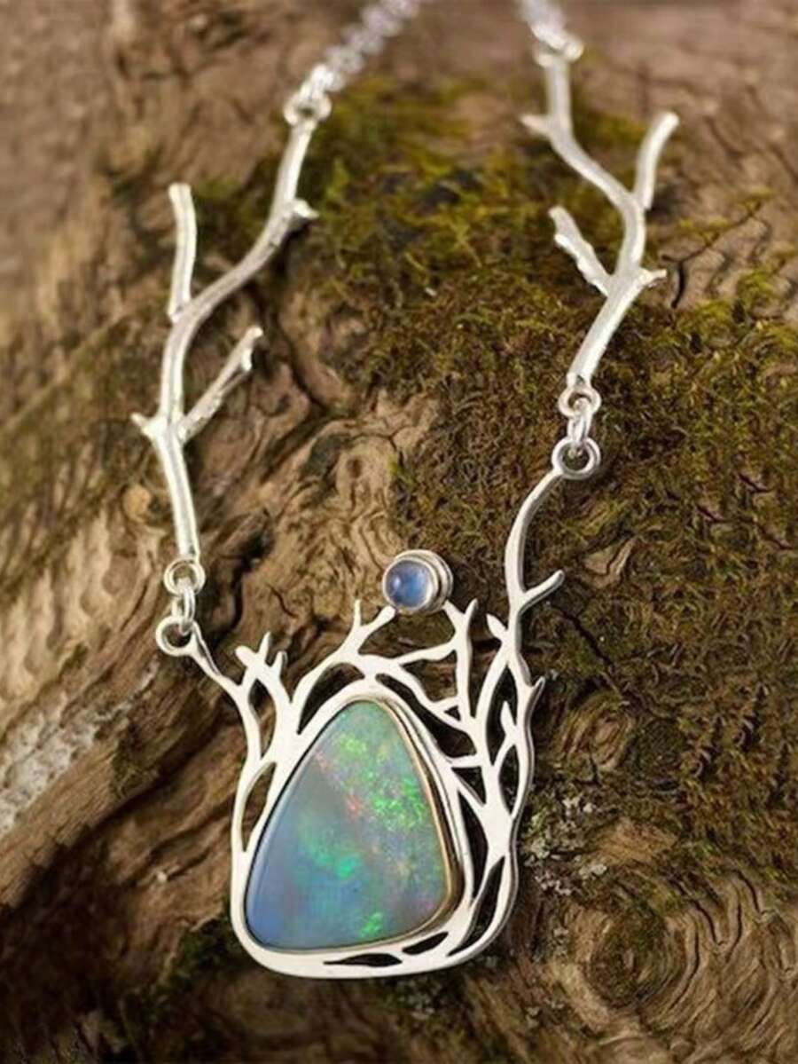 1pc Retro Geometric Pendant Necklace, Suitable For Women's Daily, Party, And Travel Wear As Jewelry Gift - Silver - View 1