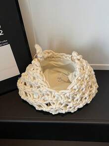 1件波西米亚风手工钩编单肩手提包，手工编织绳结沙滩包，镂空手提包，大容量女士度假手提包 - 米色 - 查看 10