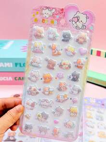 可爱猫熊图案浮雕贴纸，防水乙烯基艺术贴花，适用于笔记本电脑、水瓶、笔记本、日记本、DIY工艺品、礼物、动漫迷 - 彩色 - 查看 11