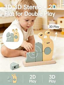 3D木制卡通动物认知拼图，婴儿教育蜗牛蝴蝶拼图玩具，儿童节礼物，婴儿玩具，儿童用品，木制动物，幼儿拼图，童谣，木制玩具，拼图，木制拼图 - 彩色 - 查看 4