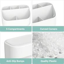 Countertop Toothbrush Holders For Bathrooms, Plastic Toothpaste And Electric Tooth Brush Holder Storage Caddy Stand For Shower, 5 Slots Cute Kids Bathroom Counter Organizer For Vanity, White - 白色 - 查看 6