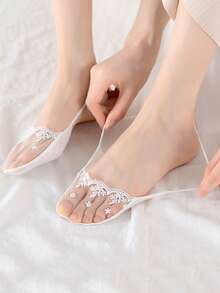 chuanwa（2） 1/5/10 Pairs Women's Transparent Lace Embroidered Low-Cut Forefoot Invisible Liner Socks, Soft Breathable Casual Boat Socks - Multicolor - View 5