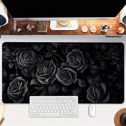 1PC Black Rose Flower Mouse Pad Art Design Large Desk Mat With Nature Non-Slip Rubber Base Stitched Edges Desk Pad Keyboard Pad 35.4X15.7in, For Work Game Office Home Woman Friend Gifts Back To School Gaming Mouse Pad Desk Accessories Office Supplies Office Desk Accessories Mousepad Mouse Pad For Desk,Wrist Rest For Keyboard, Mouse Pad With Wrist Support, Memory Foam Wrist Rest, Desk Protector Mat, Leather Desk Mat, Felt Desk Pad, Waterproof Mouse Pad, Non-Slip Desk Mat, RGB Mouse Pad, LED Desk Mat, Pastel Desk Accessories, Marble Desk Mat, Floral Mouse Pad, Y2K Desk Decor, Preppy Office Supplies, Desk Setup Aesthetic, Study Table Accessories, Home Office Essentials, WFH Desk Setup