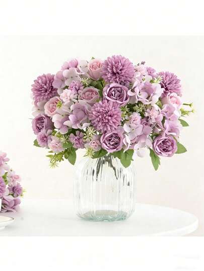 1/4束人造牡丹绣球花束 - 非常适合用于婚礼装饰DIY花环材料、新娘捧花、手腕花、胸花、头饰、婚车装饰、门拱装饰、家居、餐厅、卧室、花瓶装饰、生日派对装饰材料、情人节和新年礼物