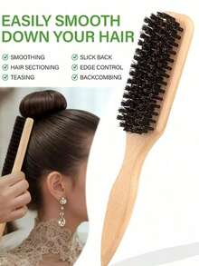 1 pièce Brosse à cheveux en poils de sanglier et manche en bambou naturel, convient à tous les types de cheveux, peut créer des coiffures lisses, réduire les frisottis, augmenter l'éclat des cheveux, protéger la surface des cheveux, fabriquée avec des soies de bambou de haute qualité, sans parfum, bien conçue, choix idéal pour la rentrée scolaire et les vacances. - Multicolore - Voir 2