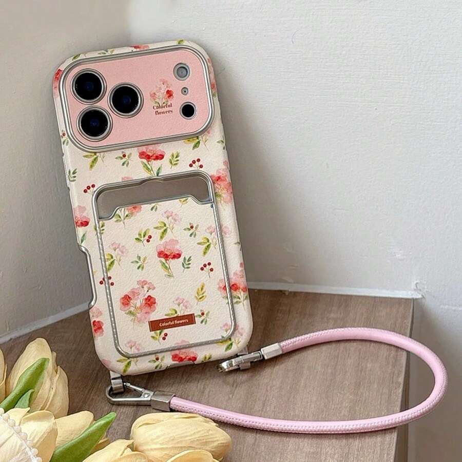 Ốp điện thoại 2 trong 1 mềm mại họa tiết hoa kèm ngăn đựng thẻ và dây đeo, phù hợp với 13, 14, 15, 15Pro, 15Plus, 15ProMax, 16, 16Pro, 16Plus, 16ProMax, 17, 17Pro, 17ProMax - Nhiều màu - Xem 1