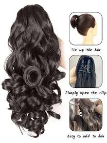 14-Inch Curly Wavy Ponytail Wig With Clips, Made Of Synthetic Fibers, Fluffy Curly Ponytail - Multicolor - View 7