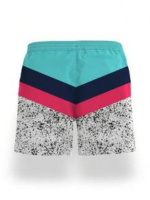 男士夏季夏威夷休闲度假弹力腰抽绳宽松泳裤，速干双层网眼内衬，海鸥艺术3D印花图案，时尚休闲沙滩短裤 - 彩色 - 查看 3