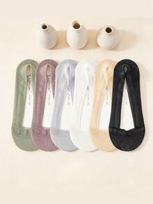 1/3/5双装女士隐形网眼船袜，ins风浅口透气硅胶防滑内衬袜，夏季薄款 - 彩色 - 查看 6