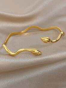 1pc Non-Adjustable Unique Hollow Stainless Steel Gold Bangle Bracelet, Suitable For Daily Wear, Party, Mother's Day, Valentine's Day, Wedding, Music Festival, Christmas, Jewelry Gift - Multicolor - View 3