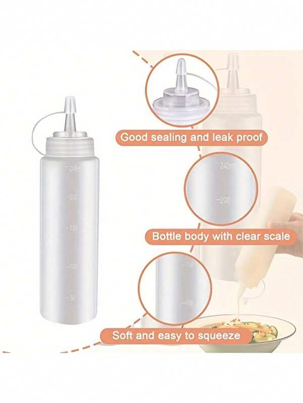 1pc 120/350/500/1000ml Ketchup Squeeze Bottle With Measuring Function, Condiment Squeeze Bottle (Rotatable Plastic Lid), Can Hold Sesame Paste, BBQ Sauce, Salad Dressing, Chili Sauce, Sweet Chili Sauce, Olive Oil, Suitable For Home Kitchen Cooking, Outdoor Camping BBQ, Restaurant Use, Condiment Dispenser For Burgers, Fried Chicken, French Fries, Homemade Foods, Hot Dogs, BBQ, Pizza, Baking, Kitchen Supplies, Kitchen Utensils, Kitchen Gadgets, Home Goods - Optional 1pc 5ml Spray Bottle For Matching Use