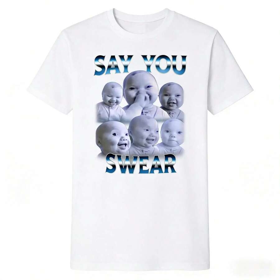 Funny T-Shirt With Smiling AI Baby Meme - White-6 - View 1