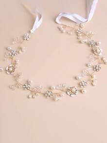 1/2pcs White Floral Wreath 3-Flower Crystal Headband Hair Accessory For Girls, Suitable For Wedding Dress, Formal Gown, Multi-Functional Decorative Headpiece - Multicolor - View 6
