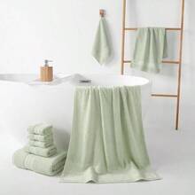 Green Towel Set Of 8 - Cotton Luxury Bath Towels Set Bathroom, 600 GSM Highly Absorbent Bathroom Towel With 2 Large Bath Sheet, 2 Hand, 4 Washcloths, Green Shower Towels Dorm - 綠色 - 查看 5
