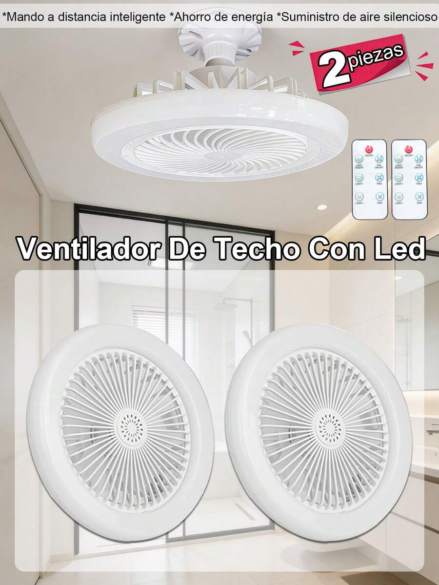 2-Piece Ceiling Fan Light Set, E27 Ceiling Fan With Remote Control, Silent 50W Remote Controlled Fan Light 110V, Fan Lamp For Living Room, Dining Room, Bedroom - 2 piezas - 查看 1