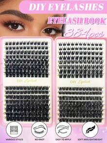 384 pestañas postizas gruesas de estilo de dibujos animados, efecto de maquillaje natural, pestañas tipo hada, adecuadas para principiantes, pestañas individuales, racimos de pestañas con rizo D, set de gran capacidad, set de extensión de pestañas postizas amigable para principiantes. - D - Ver 11