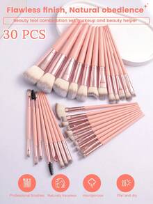 52件套化妆工具套装，包含：30支化妆刷套装+1个多功能防水拉链化妆包+1个发带+2个手碗挂绳+2个洁面海绵+3个化妆海绵+3个三角粉扑+1个化妆刷清洁工具+6个迷你气垫粉扑+3个迷你化妆海绵，一应俱全，新手友好 | 方便旅行携带，送礼佳品 | 新手/女性的完美之选 - 彩色 - 查看 2