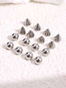 16 piezas Conjunto de aretes falsos geométricos de acero inoxidable, que incluye aro nasal falso, pendiente de ceja y labio, sin necesidad de perforación, joyería corporal - 16 piezas - Ver 8