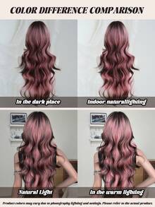 NAMM 30 Zoll Pink Farbverlauf Schwarz lange wellige Perücke, lockige lange Körperwellen Perücke für Frauen, wunderschöne flauschige synthetische Kostümperücke mit Pony, natürliches Aussehen, sehr weich, Farbverlauf synthetisches hitzebeständiges Faserhaar, schöne vollständige Maschinen-Haarperücke, geeignet für modebewusste Mädchen im Alltag, Anime oder Kostümkosplay Dekoration, Musikfestival Tanzparty Streetwear (Farbverlauf Schwarz Pink) - Ombre-Rosa - Übersicht 7