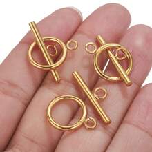 Ensemble de 5 pièces de fournitures de fabrication de bijoux DIY, collier et bracelet avec fermoir anneau rond à la mode en acier inoxydable plaqué or 18K - Multicolore - Voir 3