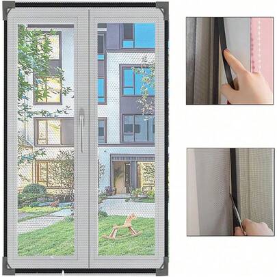 Magnet-Fliegengitter Fenster, ohne Bohren, 130*150 cm, Grau, Inklusive Montagezubehör, Selbstklebendes Insektenschutzgitter, Magnetrahmen Moskitonetz für Haushalt