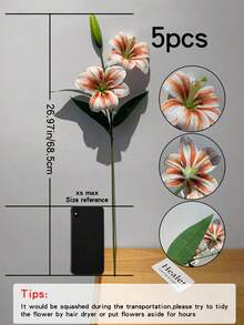5pcs/3pcs/1pc (Pink&White) 26.97" Artificial Lily Flowers, Long Stem Artificial Stargazer Lilies With Full Bloom Lily & Tiger Bouquets For Home, Hotel, Wedding Decor, Bridal Backdrop, Bouquets, For Proposal, Valentine's Day, Halloween & Christmas, - Multicolor - View 24