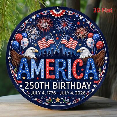 2D Flat, 1 Piece[2Dflat] American 250Th Anniversary Wall Decoration- Vintage Double Eagle Fireworks Logo, Suitable For Independence Day Decoration, Round Aluminum Sign, Ideal For Living Room, Porch, Patriotic Theme 250Th, Decorative Signs& Plaques