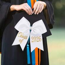 2 Pcs White Graduation Bow Class Of 2026 Graduation Cap Bow With Hair Clip White Grad Cap Accessories 2026 Hair Accessories For Cap Decorations - 白色 - 查看 4