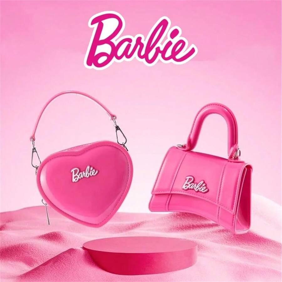 Miniso Barbie Lindo bolso bandolera de dibujos animados anime rosa dulce moda amor forma de reloj de arena bolso de mano de gelatina bolso de compras para mujer cartera regalo de cumpleaños San Valentín - Rosa Fucsia - Ver 1
