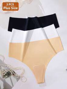 MLeyhoice 3pcs/Set Plus Size Women's Seamless Solid Color Functional Panties, Black/White/Nude Sanitary Panties, Invisible Coverage, Comfortable Yoga Underwear - Multicolor - View 4