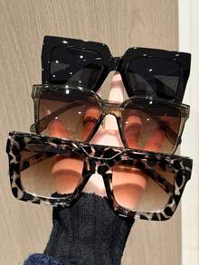 3pcs Set Plastic Oversized Geometric Leopard Print Retro Timeless Fashion Glasses, Suitable For Carnival Parties, Outdoor Travel, Halloween, Street Style, Music Festivals, Carnival And Other Creative Fashion Accessories - Bộ 3 món trà đen, chè đậu phụ xám và trắng kết hợp trà kép - Xem 8