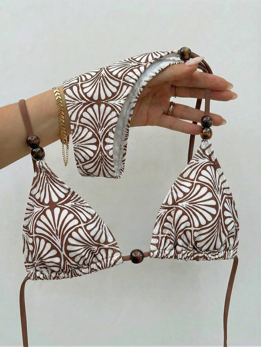 Bikinx 女士波西米亚风串珠吊带比基尼套装，优雅高弹泳衣，侧边系带设计，细节精致。