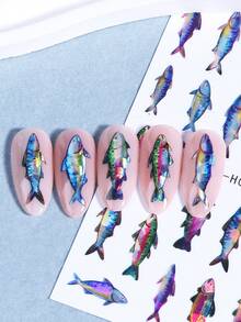 2 buah Stiker Kuku Pola Ikan Laser 3D, Desain Hewan Laut Musim Panas Kerang Gradien DIY Holografik Gradien Fashion Y2K Stiker Kutek Gel Perekat Diri, Dekorasi Salon Seni Kuku - MultiWarna - View 8