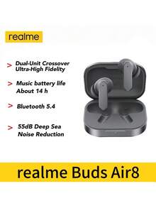 Realme Buds Air8 RMA2503 真无线耳机，蓝牙 5.4，音乐续航约 14 小时，AI ENC 通话降噪，45 毫秒超低延迟 - 查看 2