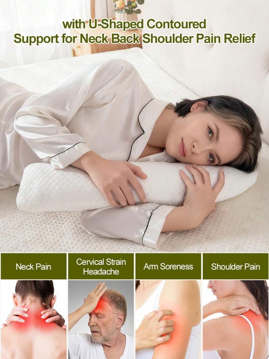 1个弧形睡眠枕:独特设计,男女通用,柔软绗缝床头枕,呵护颈肩,弧形床枕,侧睡专用柔软弧形枕,绗缝舒适颈部支撑枕,适合睡眠、侧睡、阅读和午睡 - 深灰色 - 查看 1