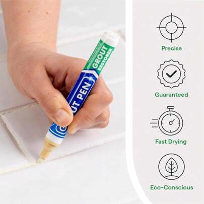 Grout Pen Cream Tile Paint Marker: Waterproof Grout Paint Pen, Tile Grout Colorant And Sealer Pen For Bathroom, Shower, Kitchen, More - Cream, Narrow 5mm Tip (7mL)