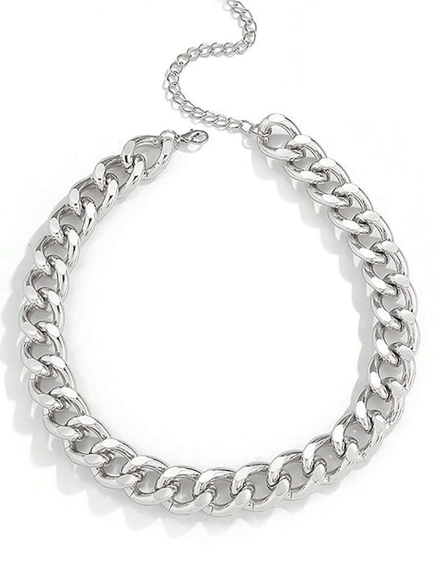 1pc European And American Minimalist Metallic Chunky Jewelry Punk Thick Chain Women's Necklace - Silver - View 1