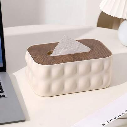 1个木质纸巾盒，带木盖的餐巾纸分配器，适用于浴室、厨房、办公室、家庭、卧室梳妆台、桌面等场所的纸巾收纳。