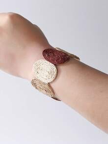 1pc Vintage Round Woven Bracelet, Bohemian Color Block Design, Versatile Bangle Suitable For Beach Vacation, Countryside Outing, Commuting, And Urban Daily Wear - Multicolor - View 7